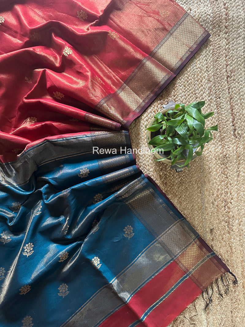 Maheshwari Red Tissue Silk Saree TFB031