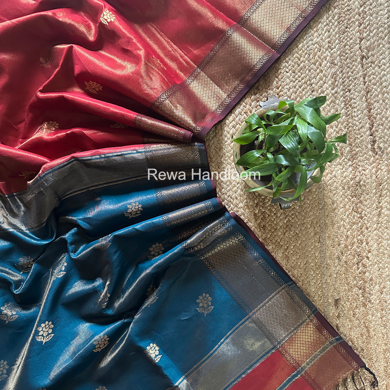 Maheshwari Red Tissue Silk Saree TFB031