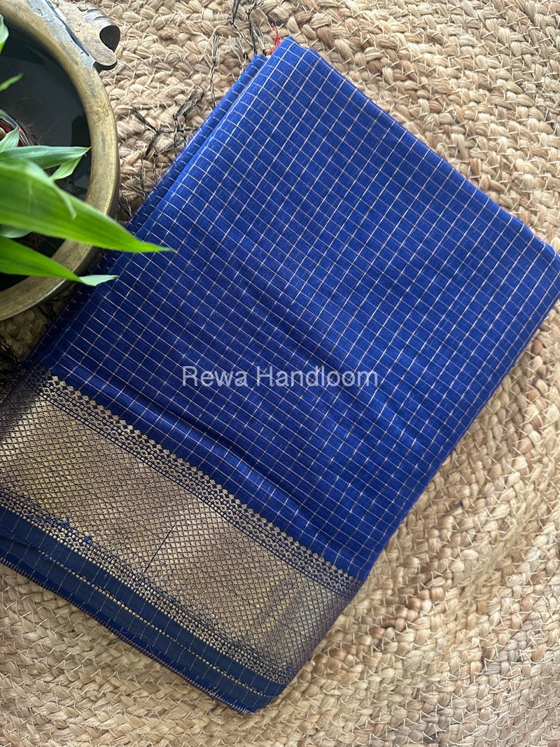 Maheshwari Navy Blue Zari Checks Saree ZCHX289