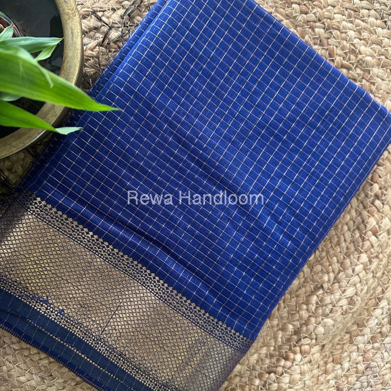 Maheshwari Navy Blue Zari Checks Saree ZCHX289