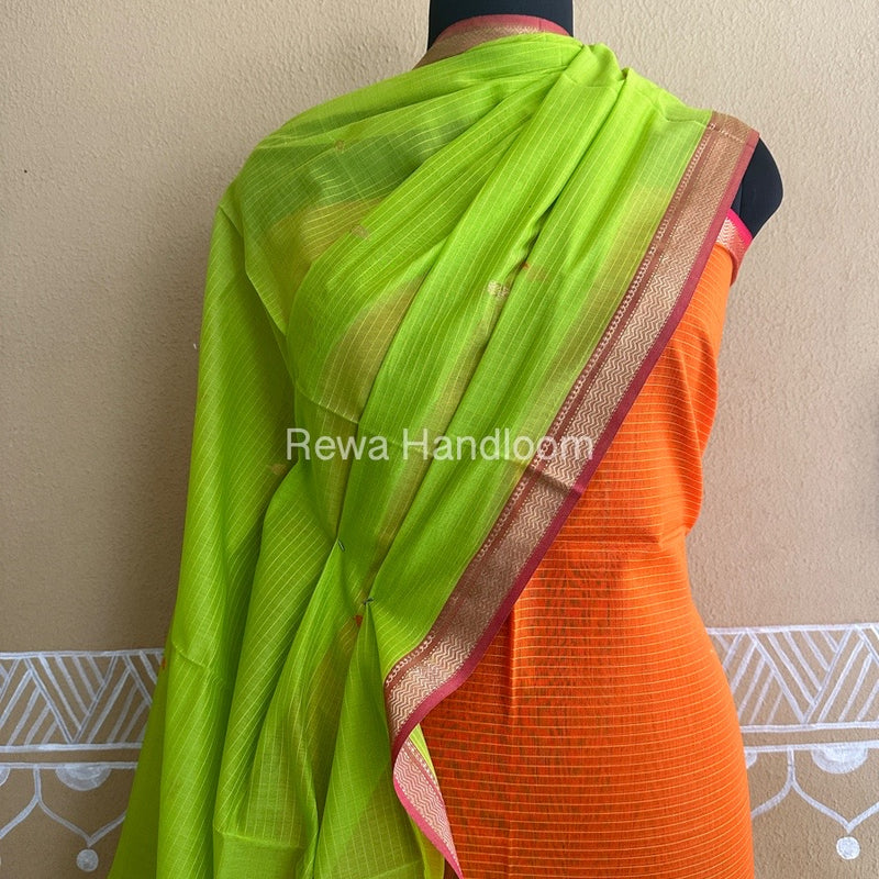 Maheshwari Orange-Green Motifs Top-Dupatta Set PST0100