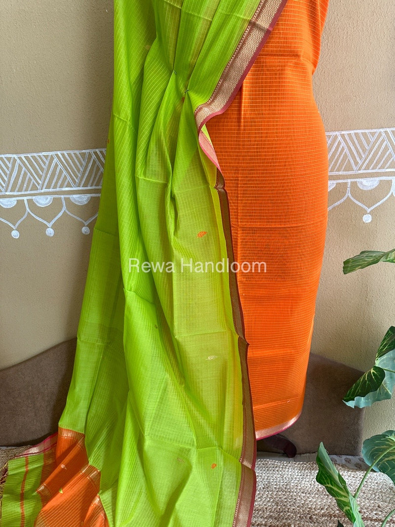 Maheshwari Orange-Green Motifs Top-Dupatta Set PST0100
