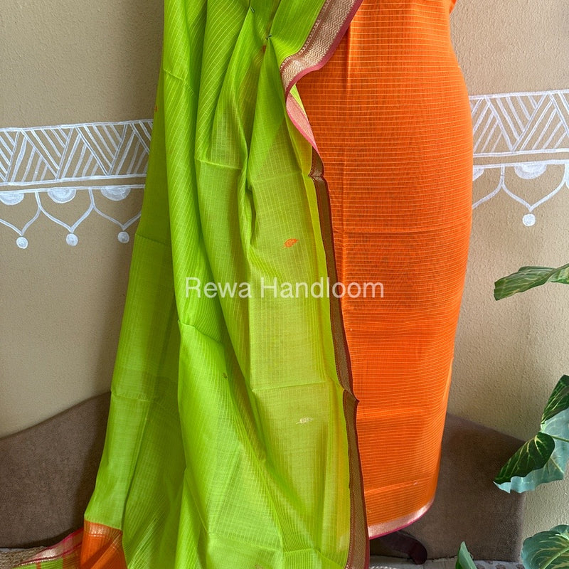 Maheshwari Orange-Green Motifs Top-Dupatta Set PST0100