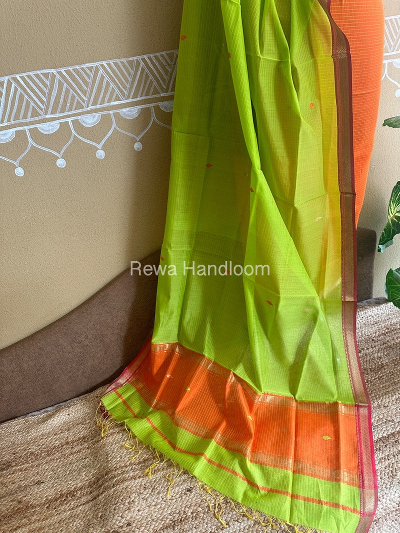 Maheshwari Orange-Green Motifs Top-Dupatta Set PST0100