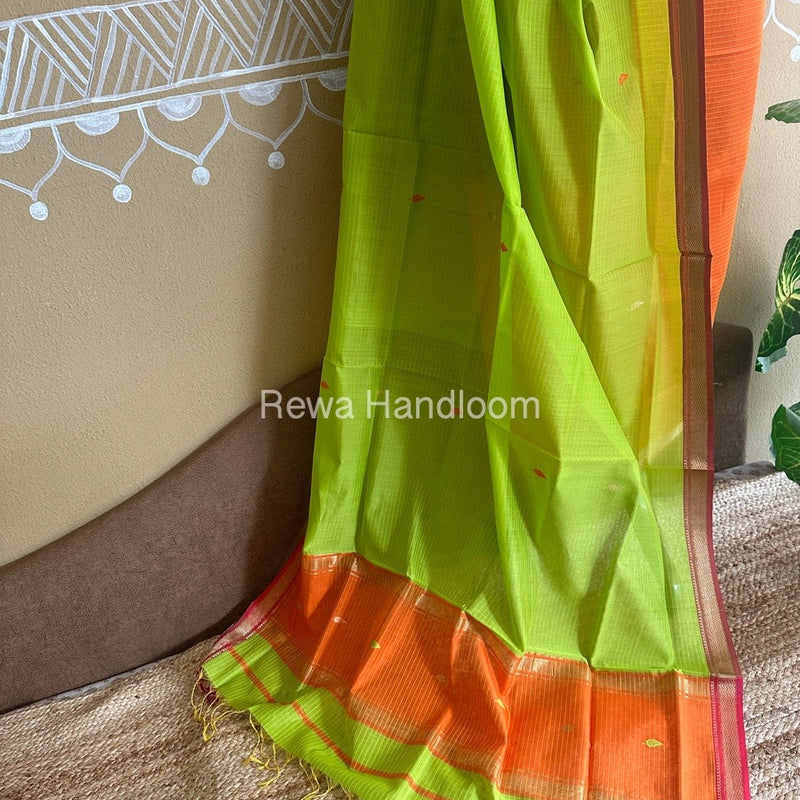 Maheshwari Orange-Green Motifs Top-Dupatta Set PST0100