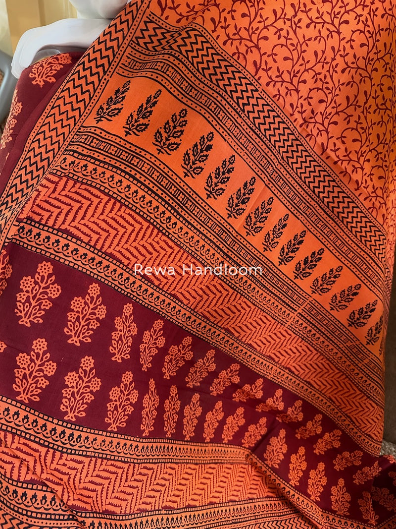 Maroon-Orange Bagh Print Cotton Suit BGCSJ017