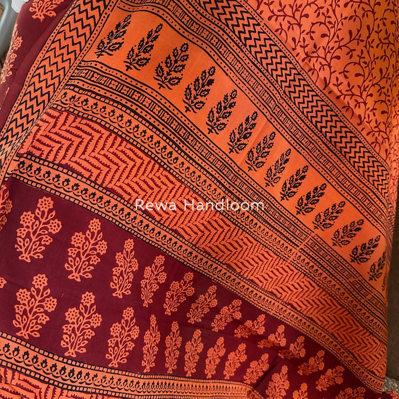 Maroon-Orange Bagh Print Cotton Suit BGCSJ017