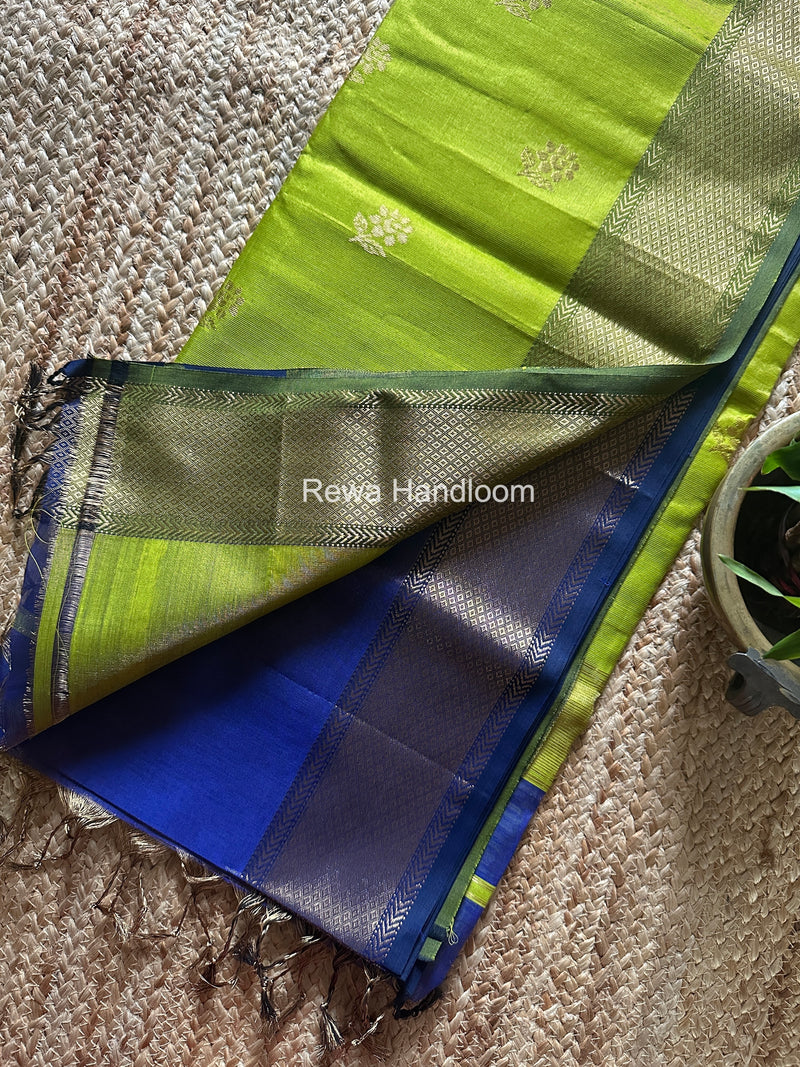 Maheshwari Dark Blue Tissue Silk Saree TFB033