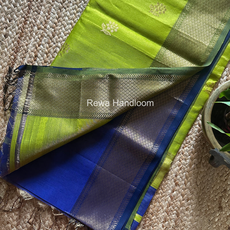 Maheshwari Dark Blue Tissue Silk Saree TFB033