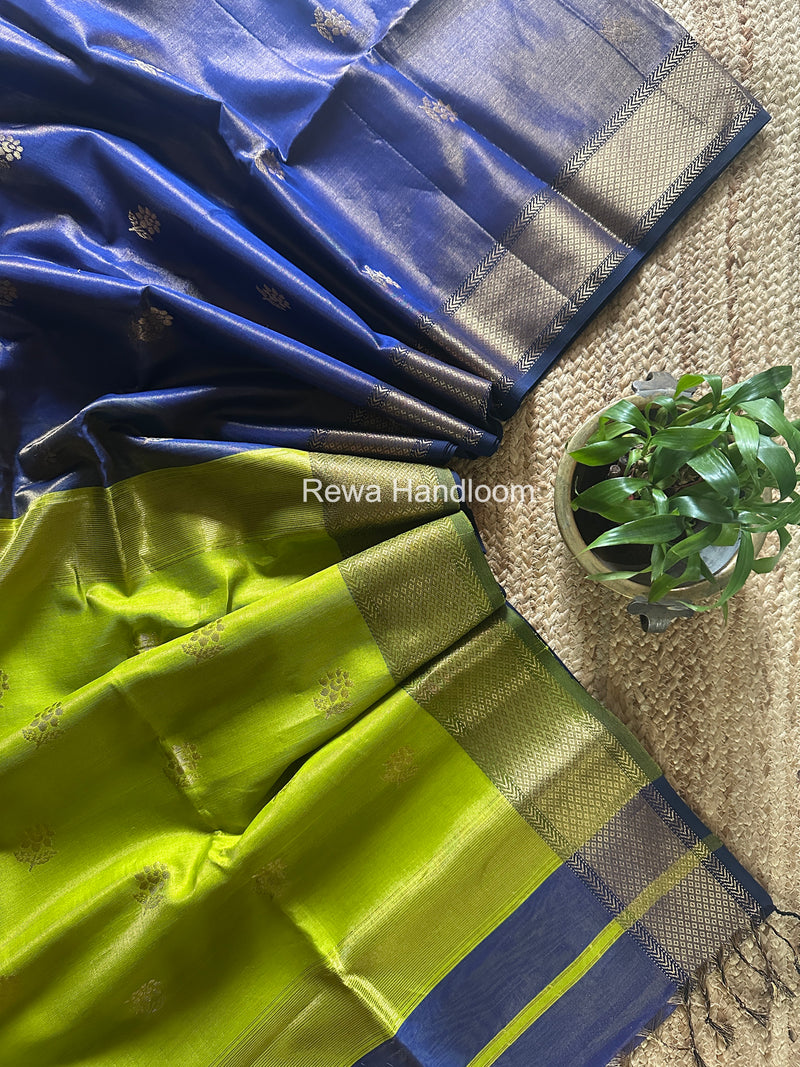 Maheshwari Dark Blue Tissue Silk Saree TFB033