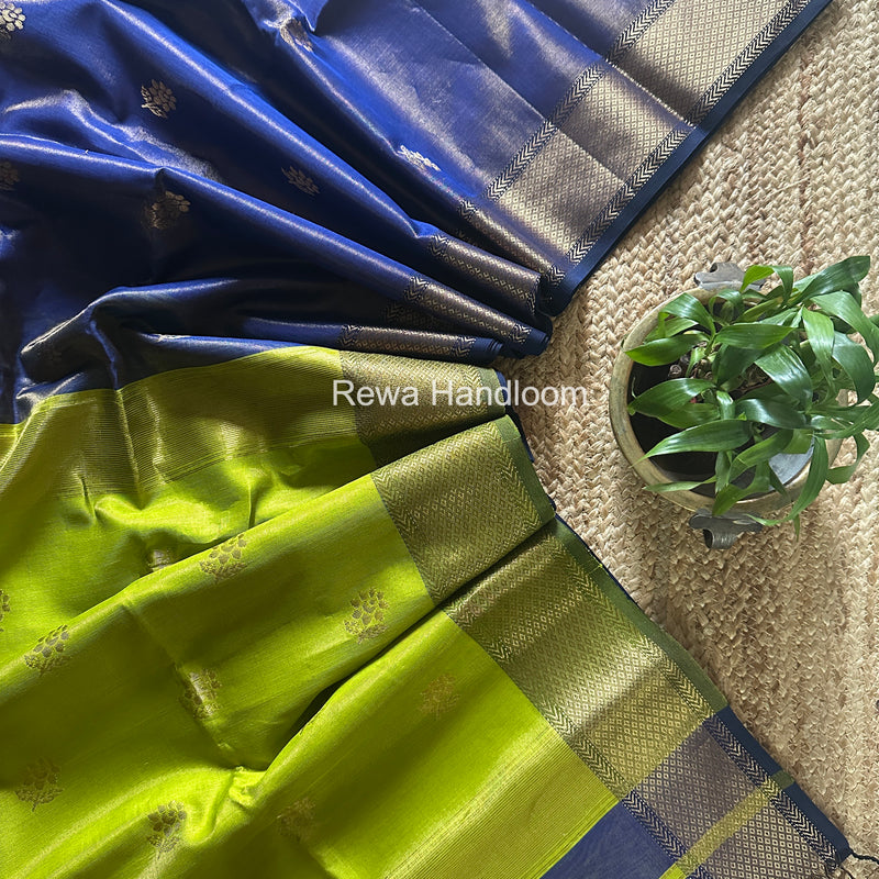 Maheshwari Dark Blue Tissue Silk Saree TFB033