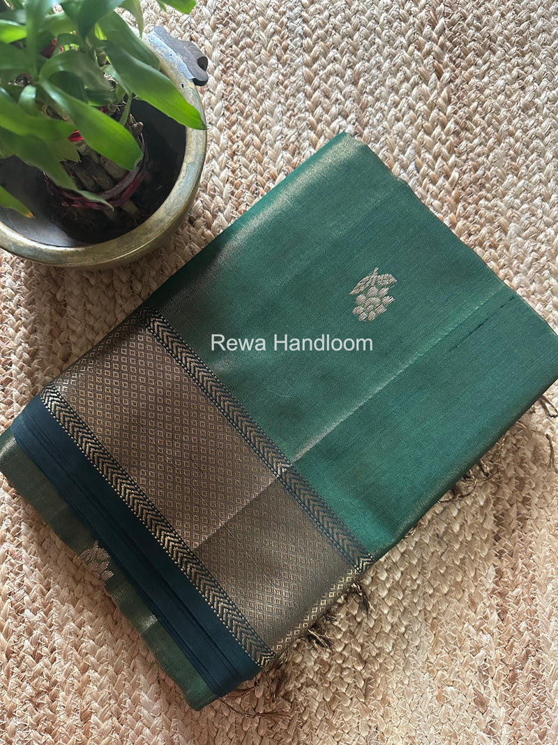 Maheshwari Green Tissue Silk Saree TFB035