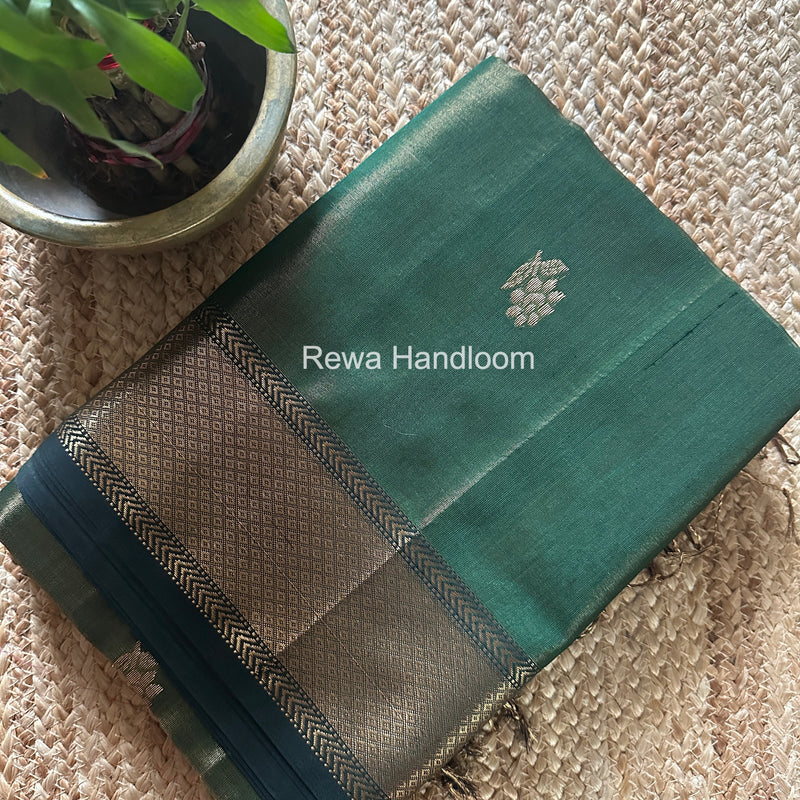 Maheshwari Green Tissue Silk Saree TFB035