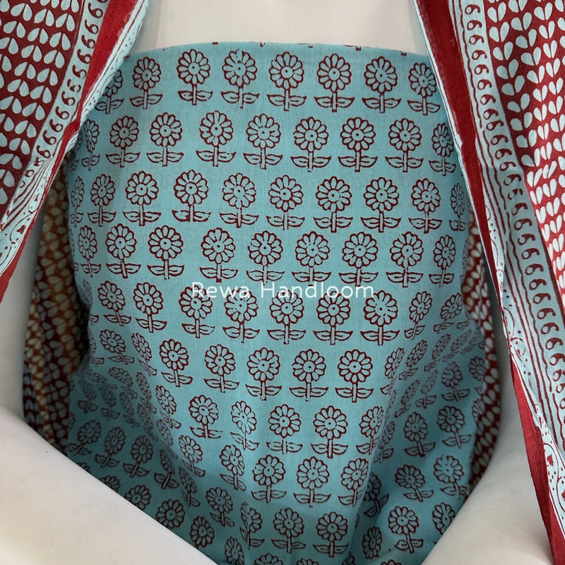 Sky Blue-Maroon Bagh Print Cotton Suit BGCSJ03