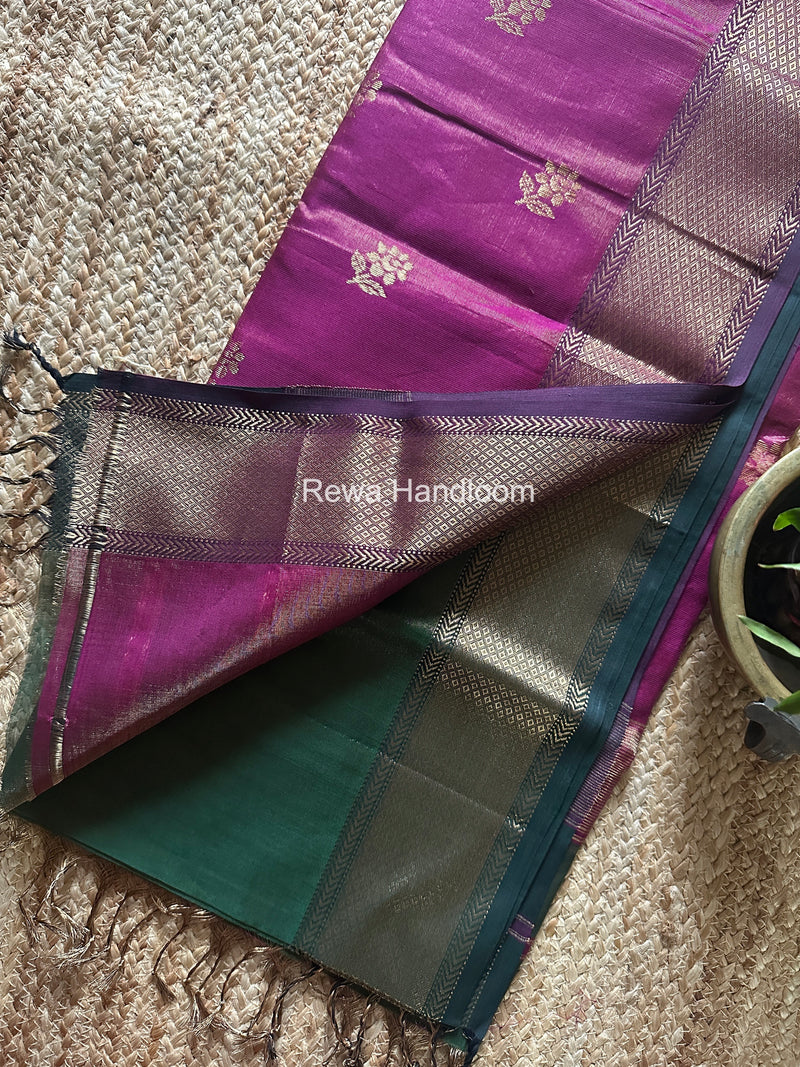 Maheshwari Green Tissue Silk Saree TFB035