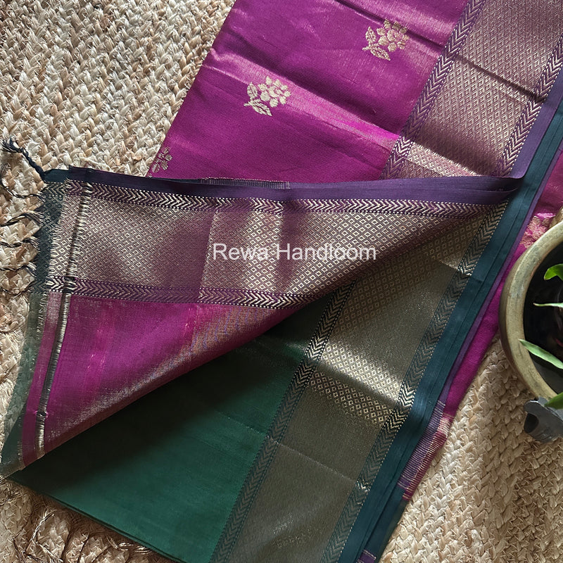 Maheshwari Green Tissue Silk Saree TFB035