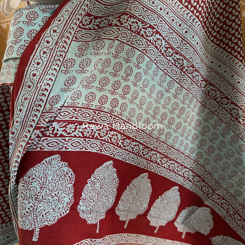 Sky Blue-Maroon Bagh Print Cotton Suit BGCSJ03