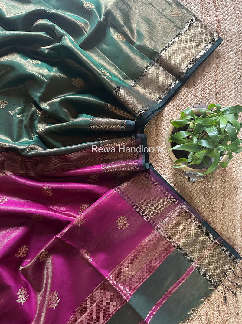Maheshwari Green Tissue Silk Saree TFB035