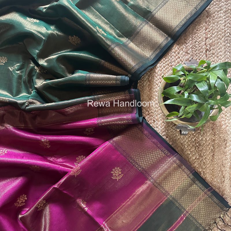 Maheshwari Green Tissue Silk Saree TFB035