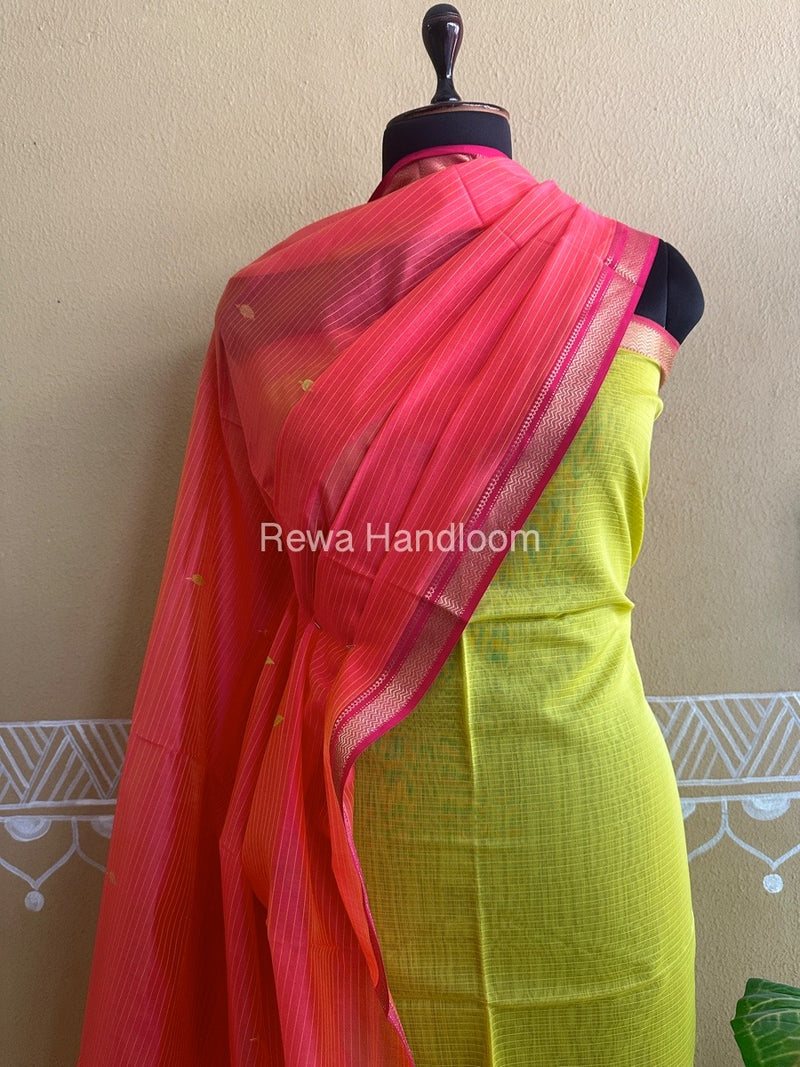 Maheshwari Yellow-Fuchsia Motifs Top-Dupatta Set PST095