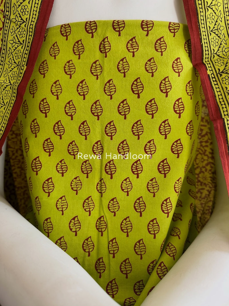 Parrot Green-Maroon Bagh Print Cotton Suit BGCSJ047