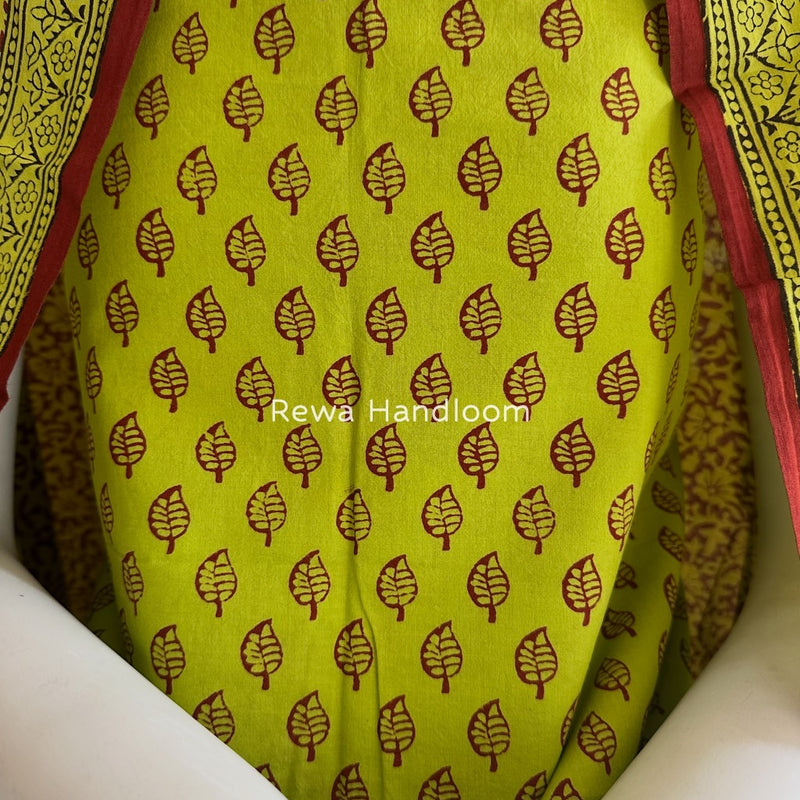 Parrot Green-Maroon Bagh Print Cotton Suit BGCSJ047