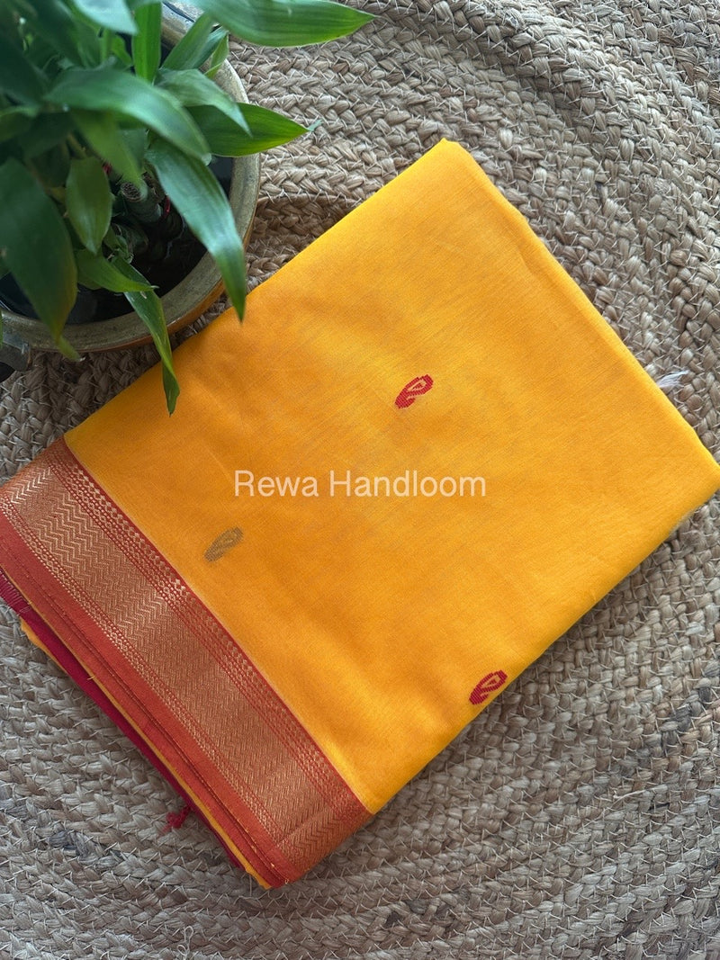 Maheshwari Turmeric Yellow Zari Butti Saree SBT0073