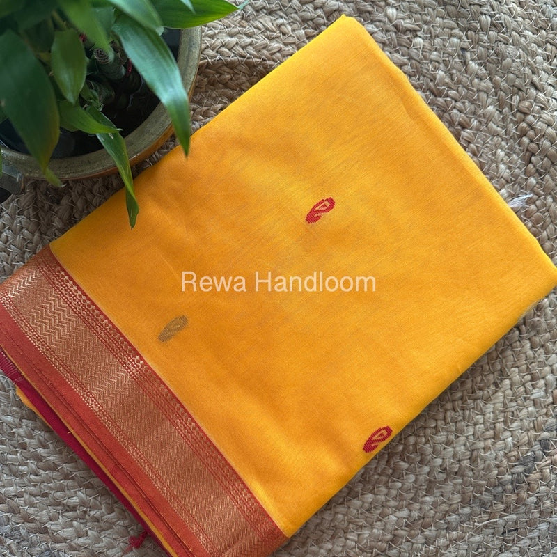 Maheshwari Turmeric Yellow Zari Butti Saree SBT0073