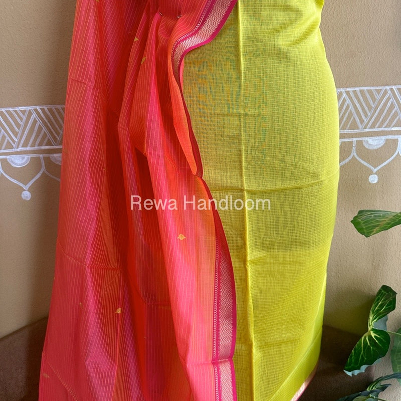 Maheshwari Yellow-Fuchsia Motifs Top-Dupatta Set PST095