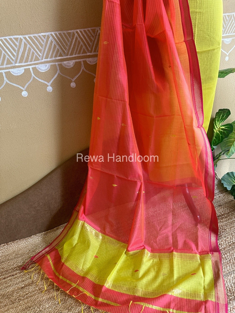 Maheshwari Yellow-Fuchsia Motifs Top-Dupatta Set PST095