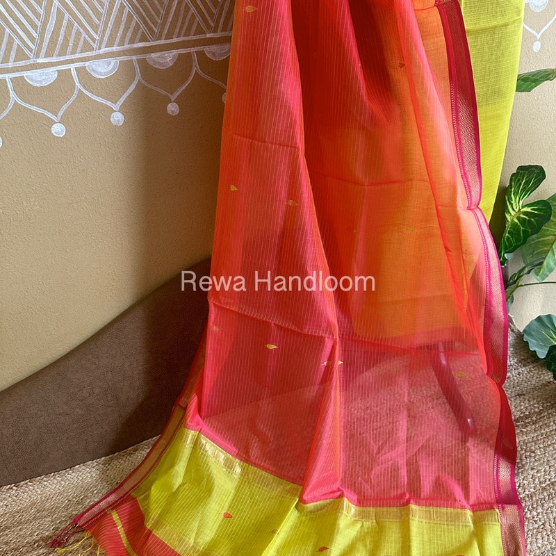 Maheshwari Yellow-Fuchsia Motifs Top-Dupatta Set PST095