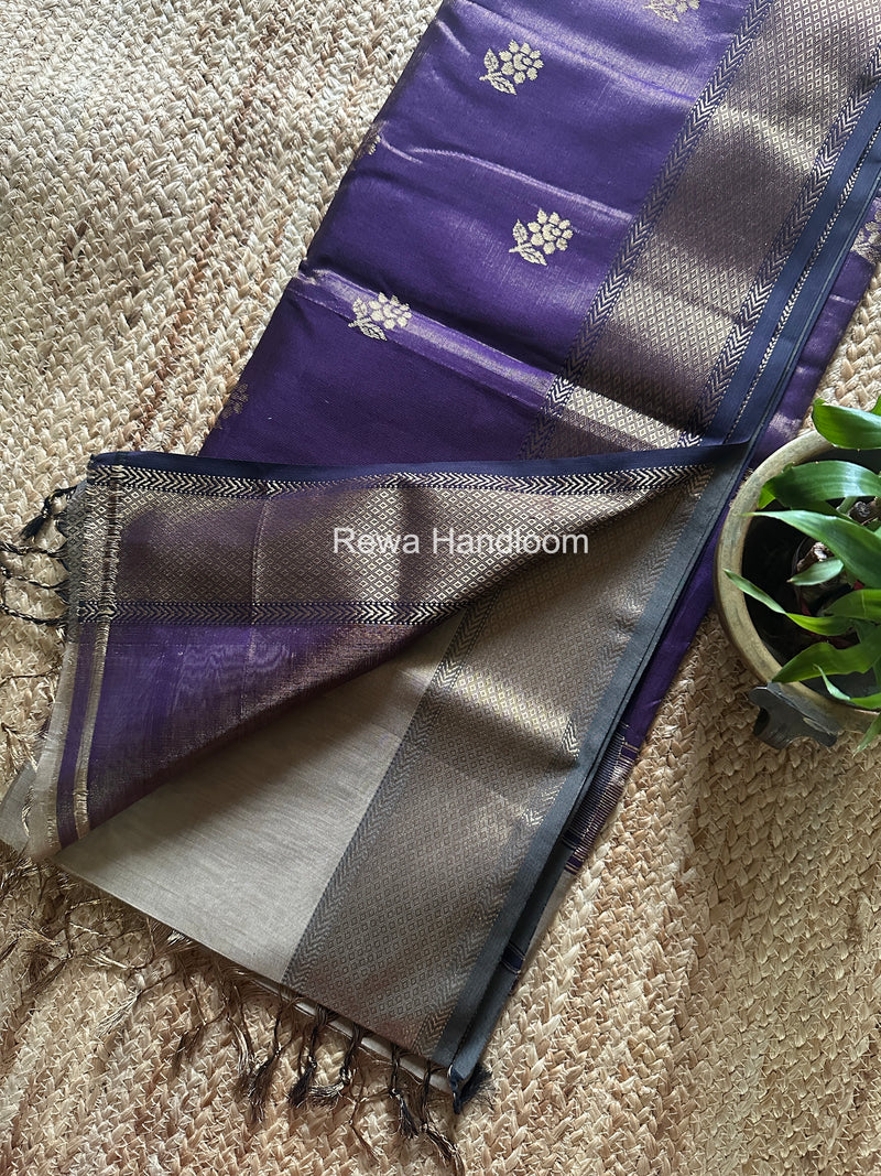 Maheshwari Beige Tissue Silk Saree TFB034