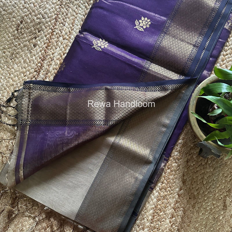 Maheshwari Beige Tissue Silk Saree TFB034