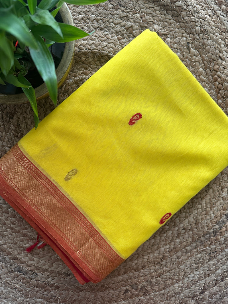 Maheshwari Yellow Zari Butti Saree SBT0075