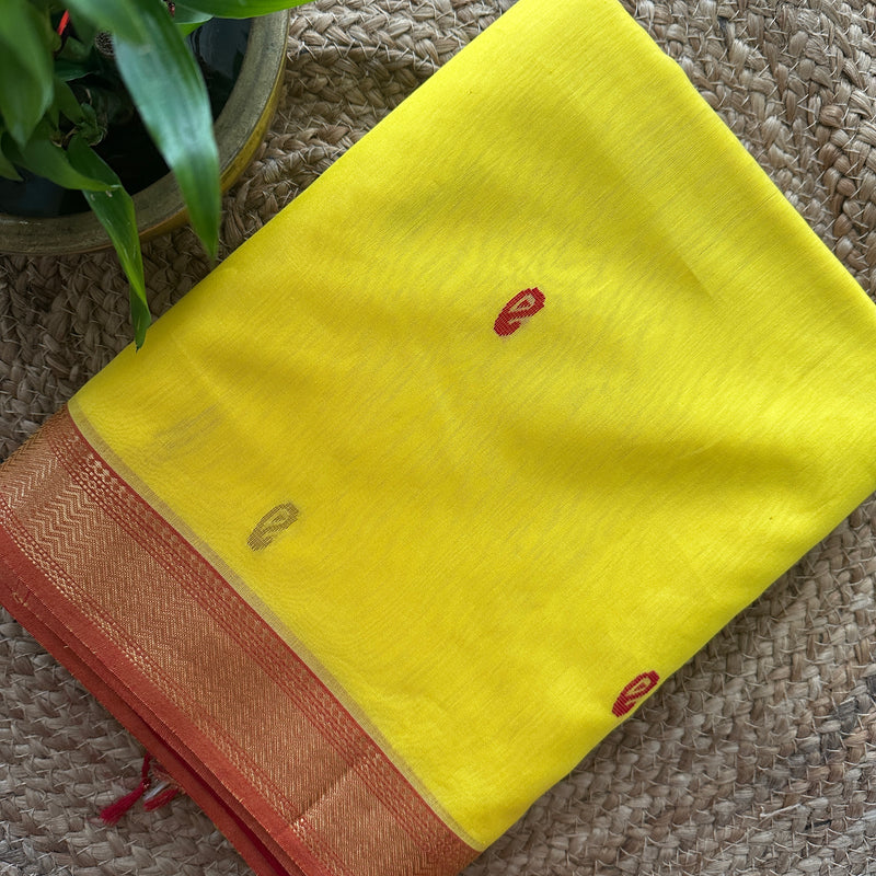 Maheshwari Yellow Zari Butti Saree SBT0075