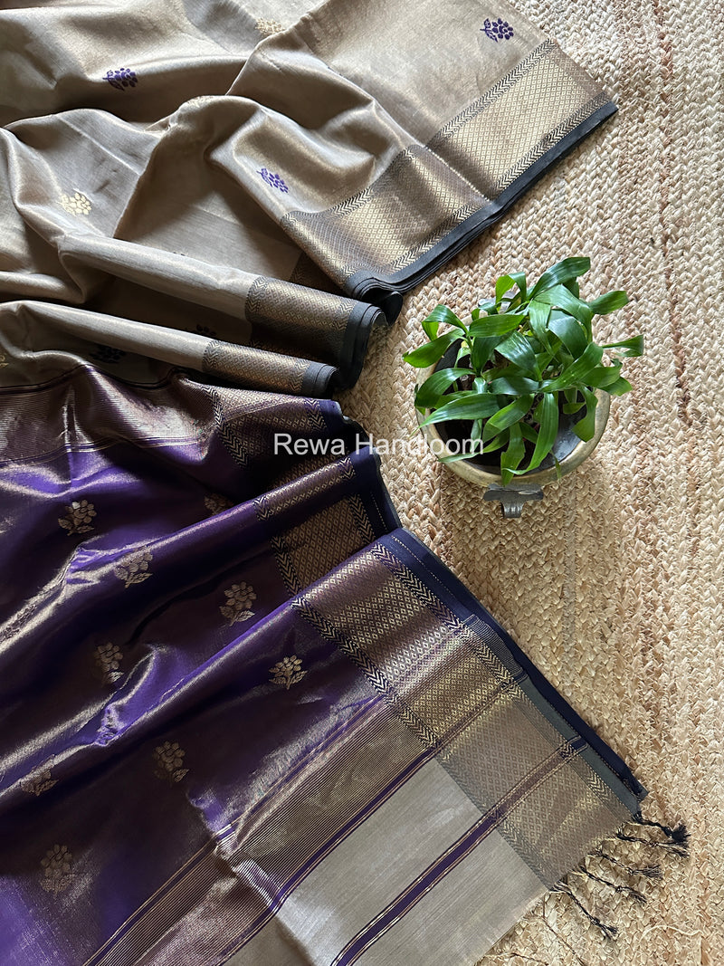 Maheshwari Beige Tissue Silk Saree TFB034
