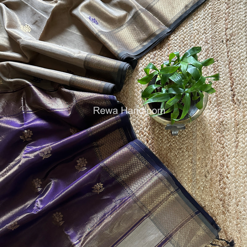 Maheshwari Beige Tissue Silk Saree TFB034