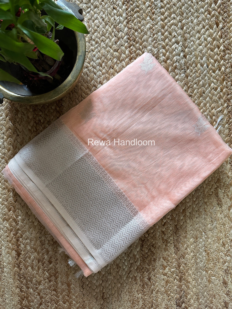 Maheshwari Peach Silver Butti Saree SGSB036