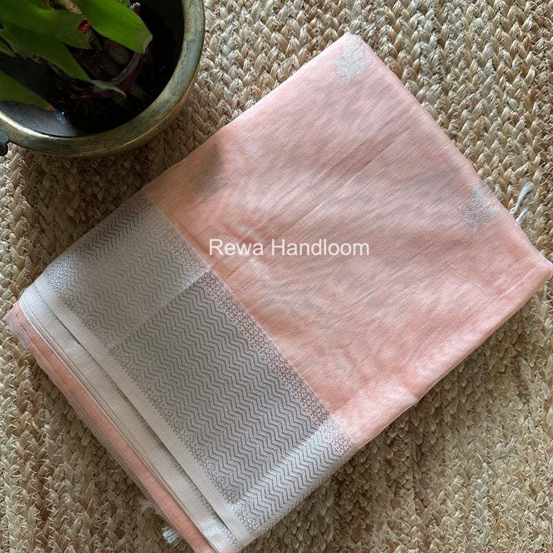 Maheshwari Peach Silver Butti Saree SGSB036