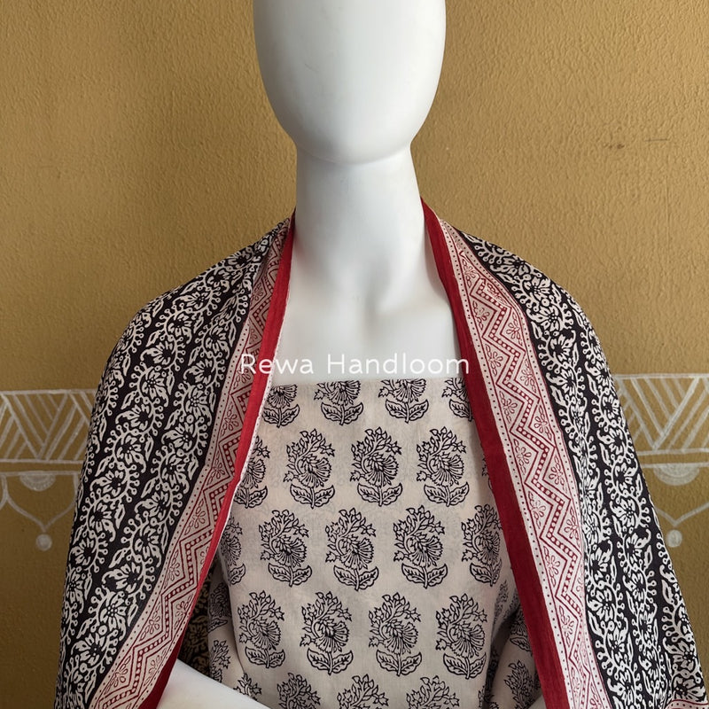 White-Black Bagh Print Cotton Suit BGCSJ036
