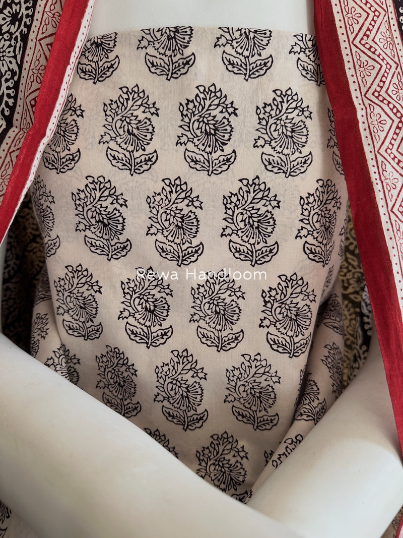 White-Black Bagh Print Cotton Suit BGCSJ036