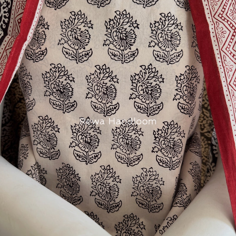 White-Black Bagh Print Cotton Suit BGCSJ036