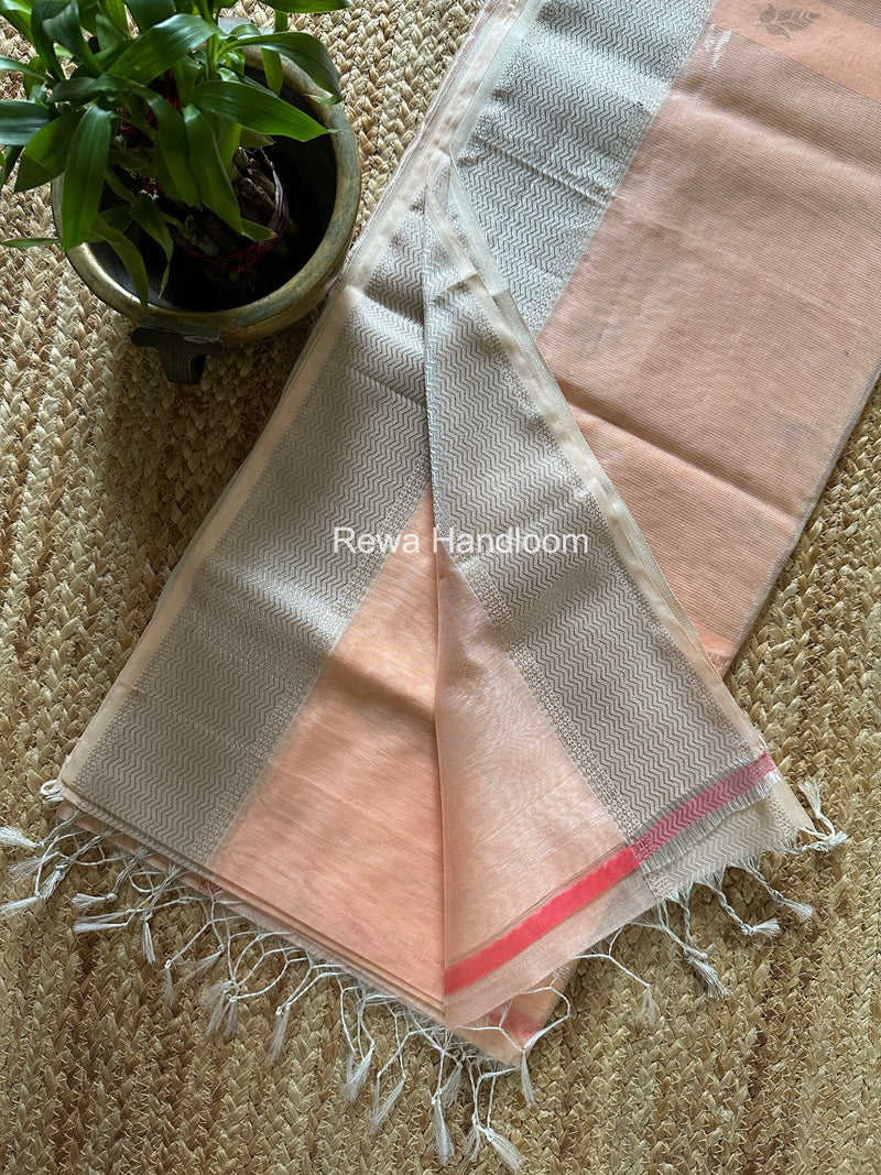 Maheshwari Peach Silver Butti Saree SGSB036