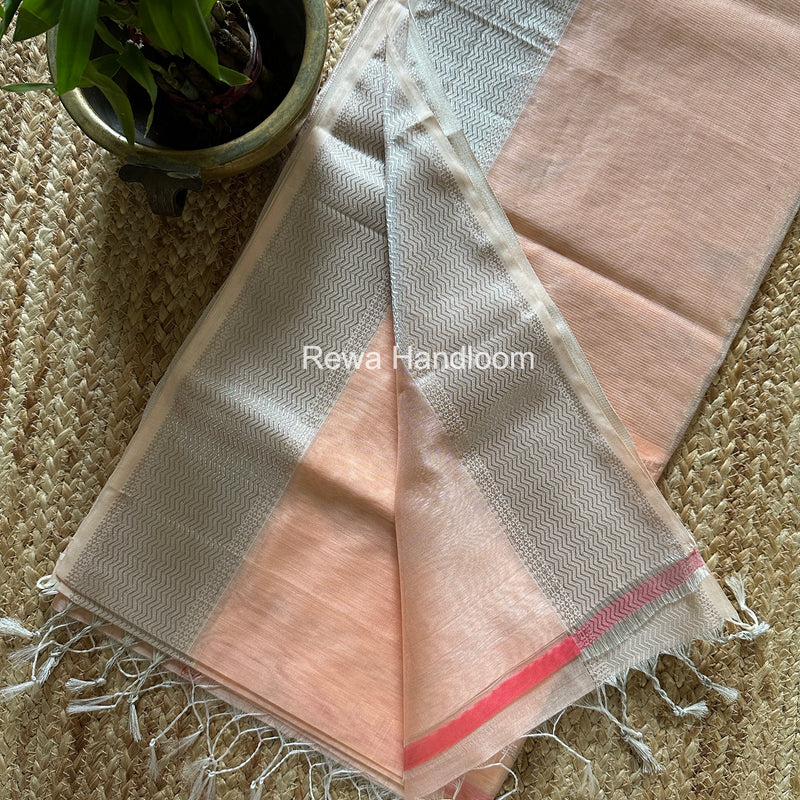 Maheshwari Peach Silver Butti Saree SGSB036