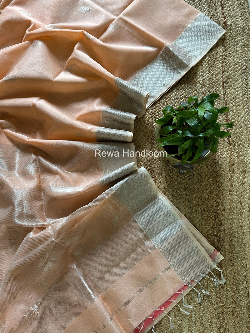 Maheshwari Peach Silver Butti Saree SGSB036