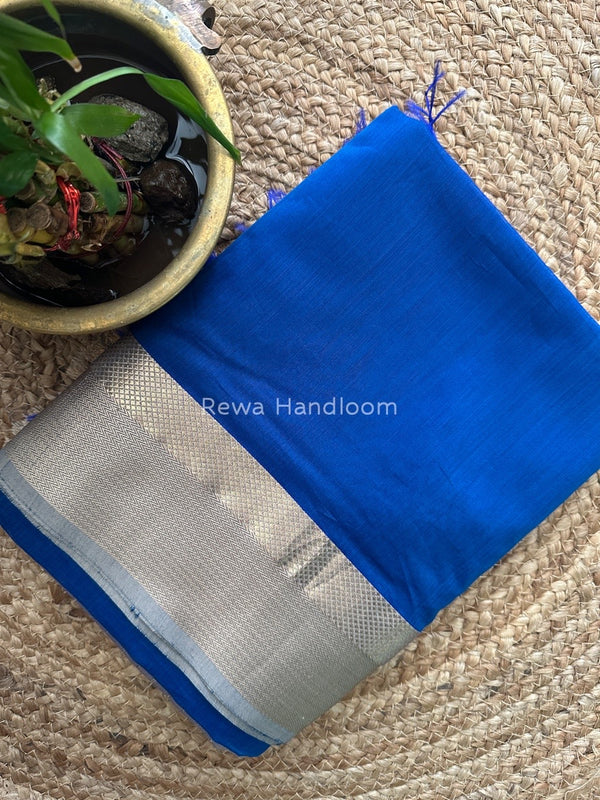 Maheshwari Jarman Blue Resham Thread Border Saree RTS032