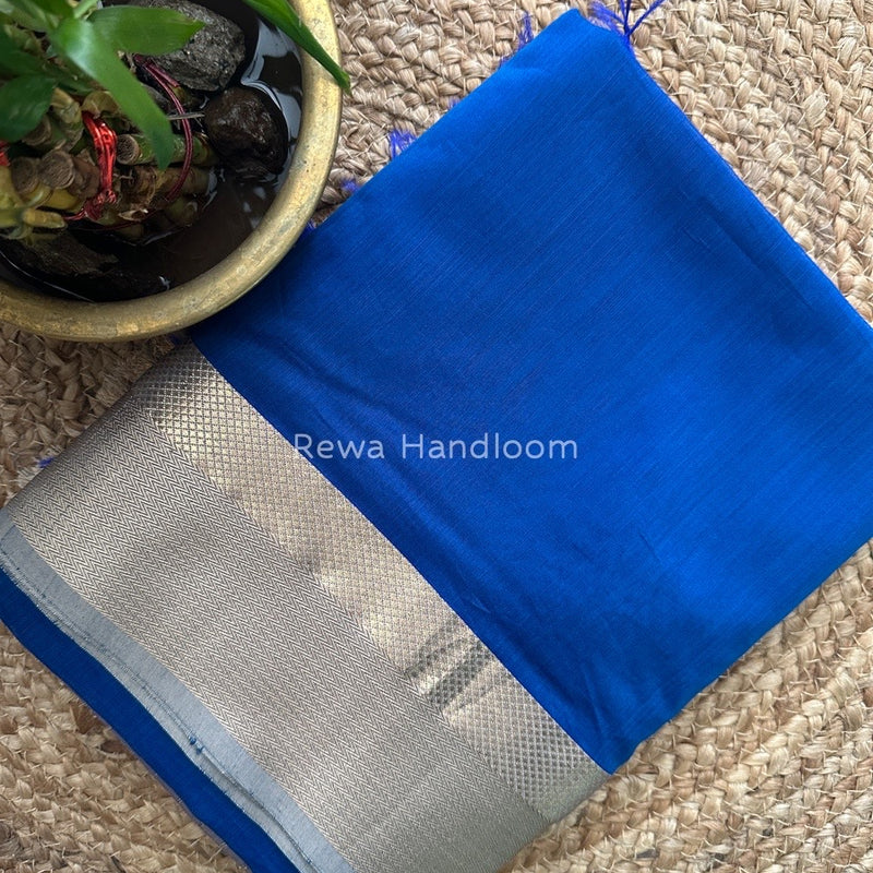 Maheshwari Jarman Blue Resham Thread Border Saree RTS032