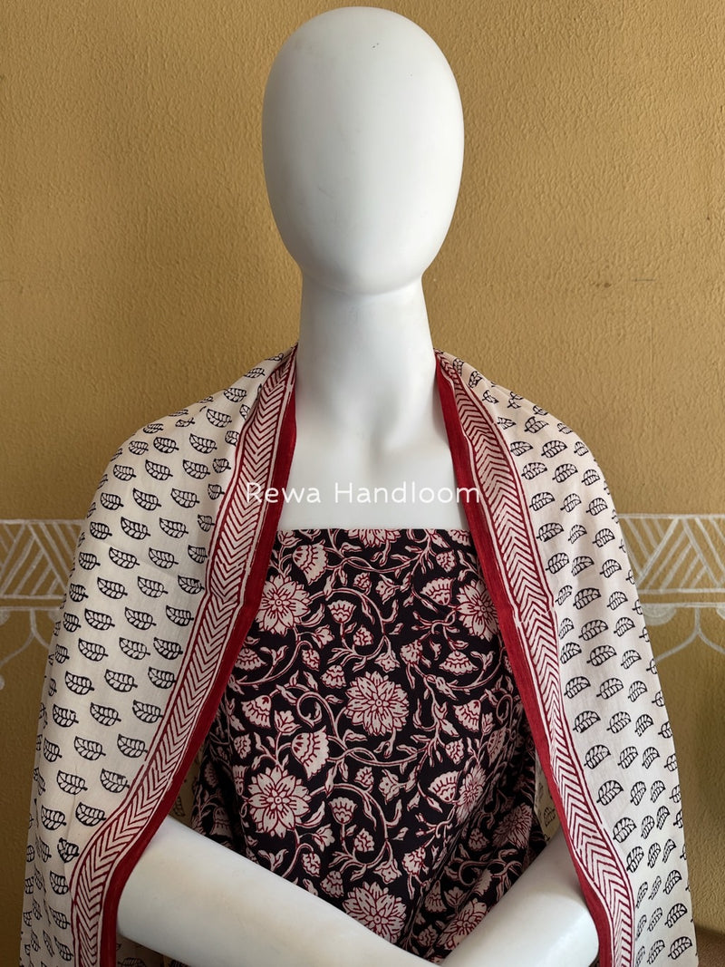Black-White Bagh Print Cotton Suit BGCSJ020