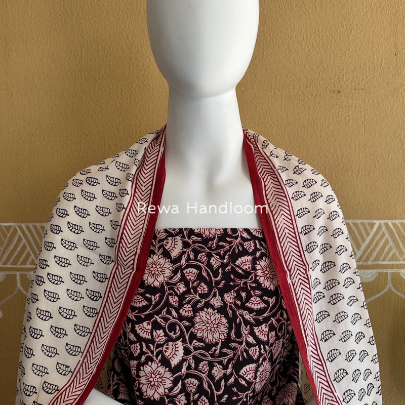 Black-White Bagh Print Cotton Suit BGCSJ020