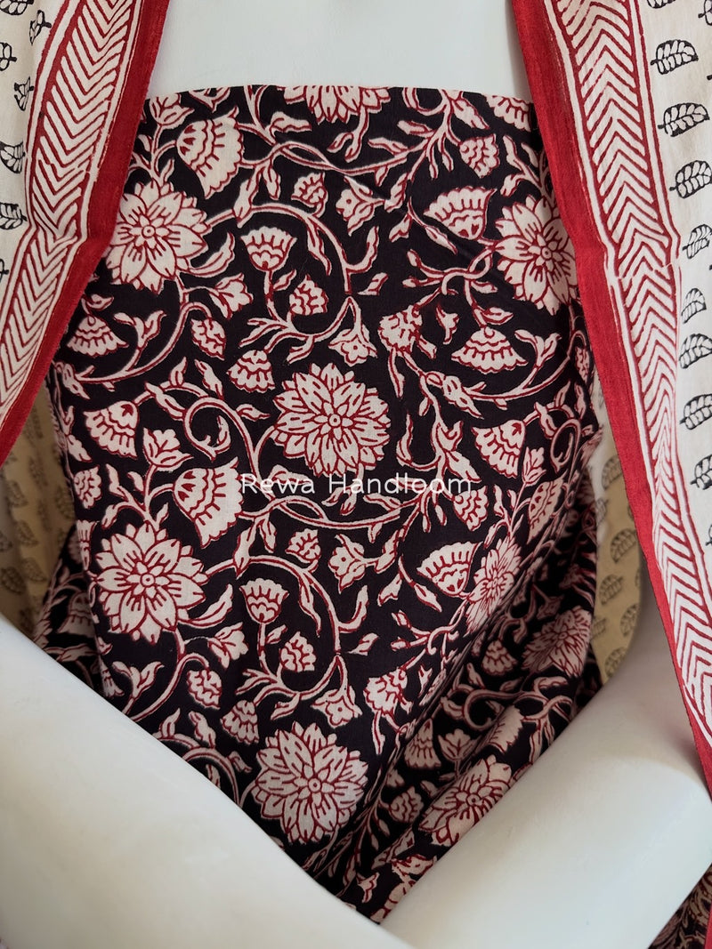 Black-White Bagh Print Cotton Suit BGCSJ020